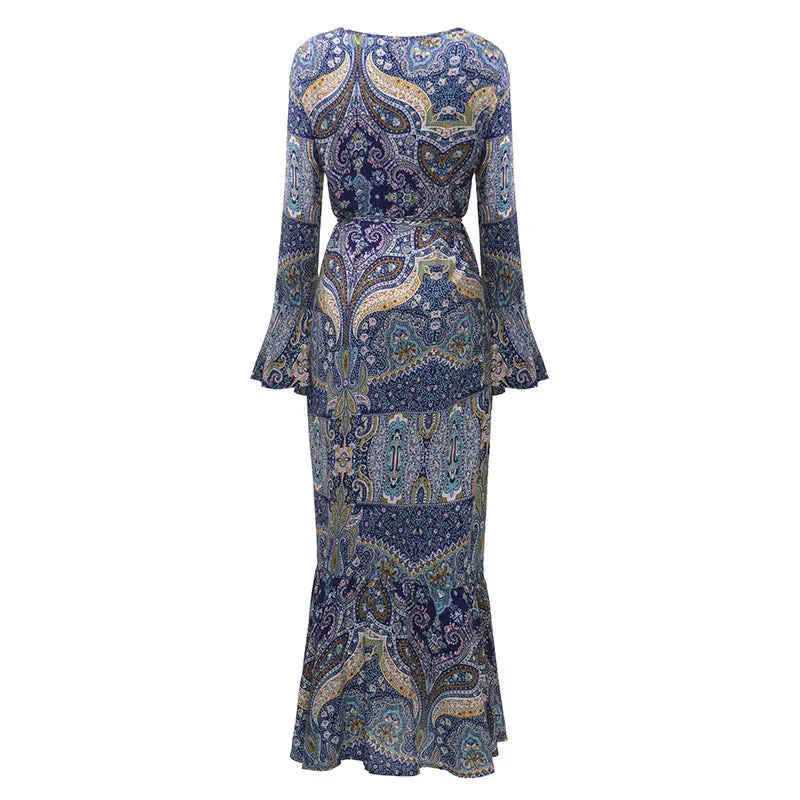 Affordable Women's Flare Sleeve Maxi Boho Dress for Casual or Holiday Wear