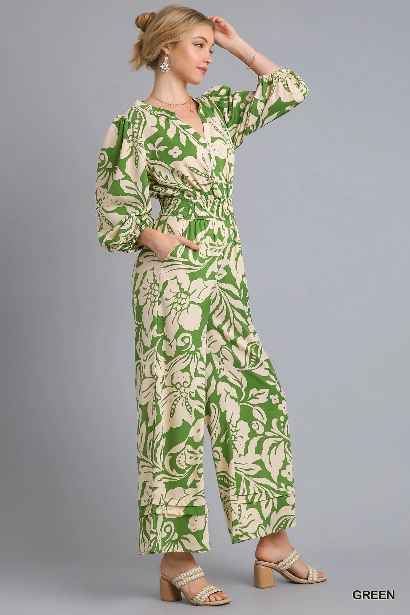 Aine Green Floral Jumpsuit