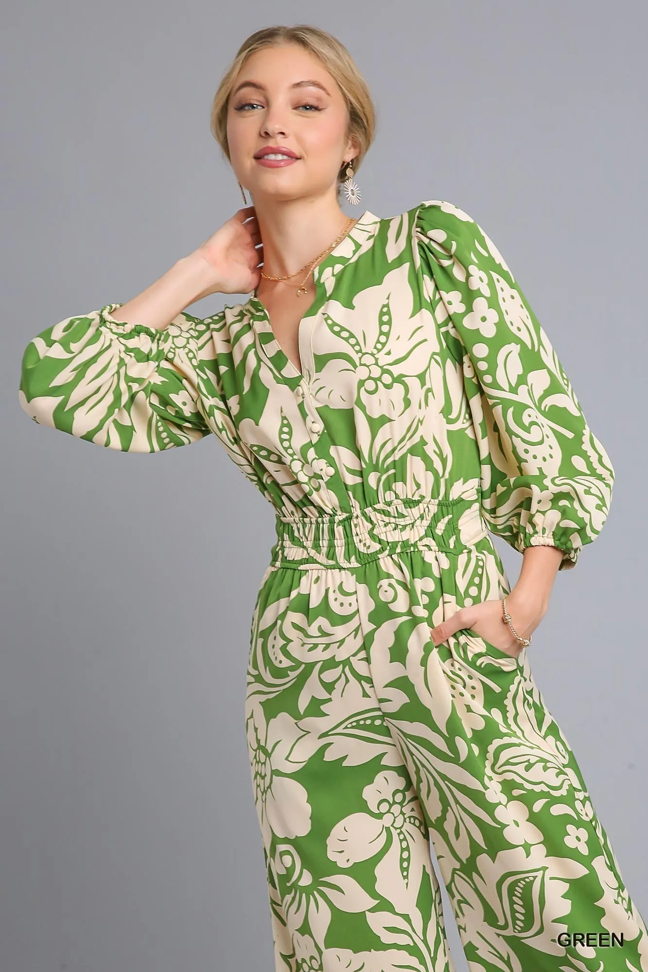 Aine Green Floral Jumpsuit