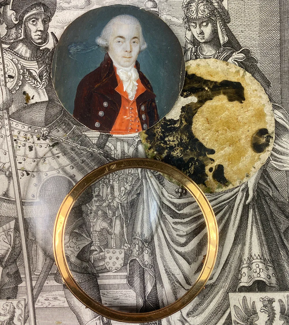 Antique French 18th Century Portrait Miniature Snuff Box, 1700s Tortoise Shell & 18k Gold