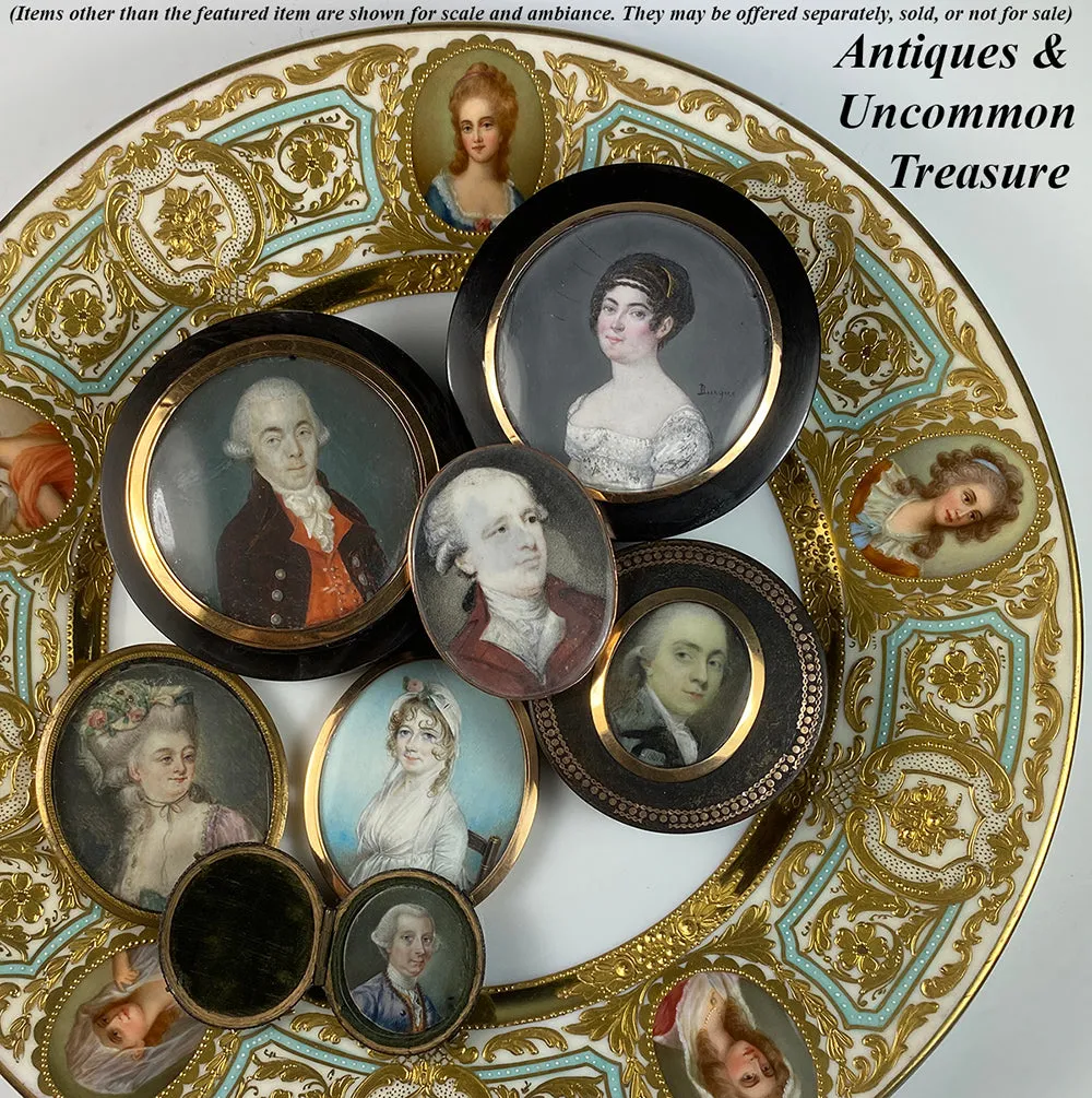 Antique French 18th Century Portrait Miniature Snuff Box, 1700s Tortoise Shell & 18k Gold