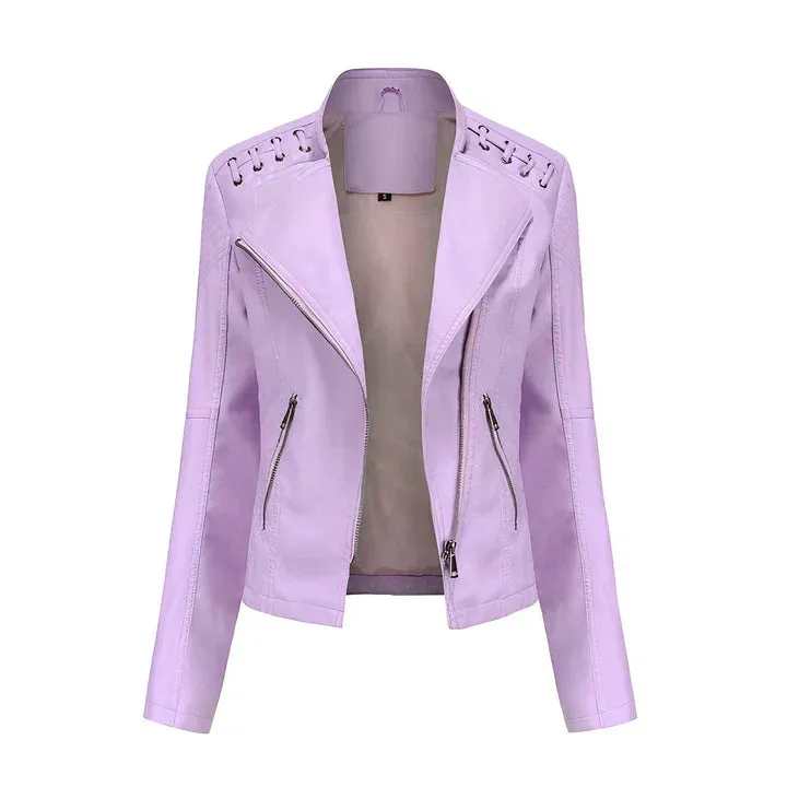 Arline - pu leather jacket with zipper