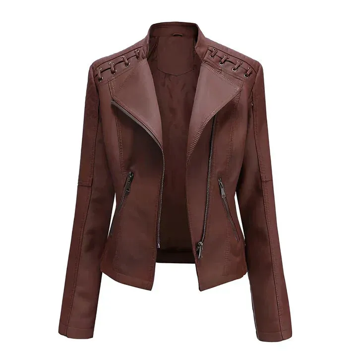 Arline - pu leather jacket with zipper