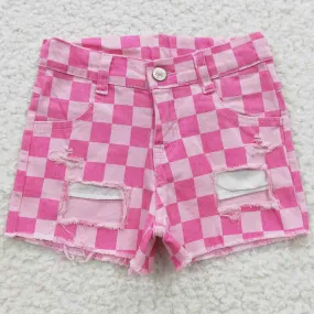Baby Girls Jeans Pink Plaid Distressed Denim Shorts SS0092