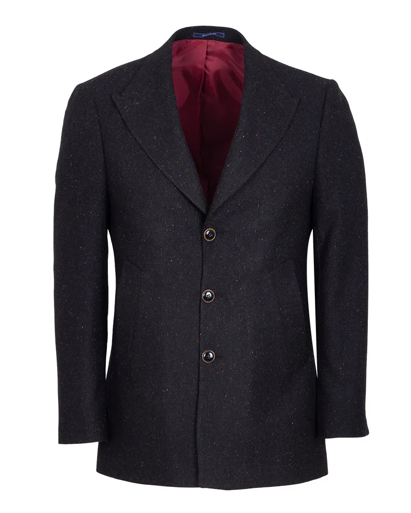Black Plain  Design Men's Overcoat