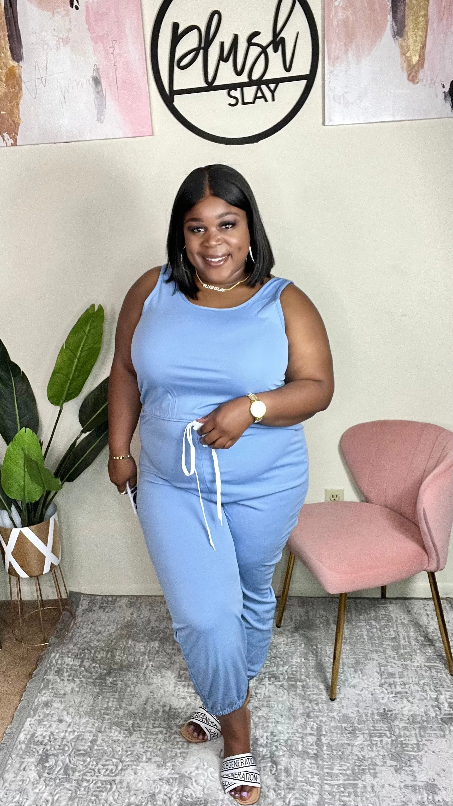 Blush Slay Jumpsuit Blue