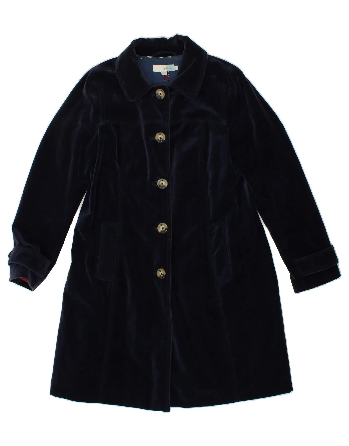 BODEN Womens Velvet Overcoat UK 12 Medium Navy Blue