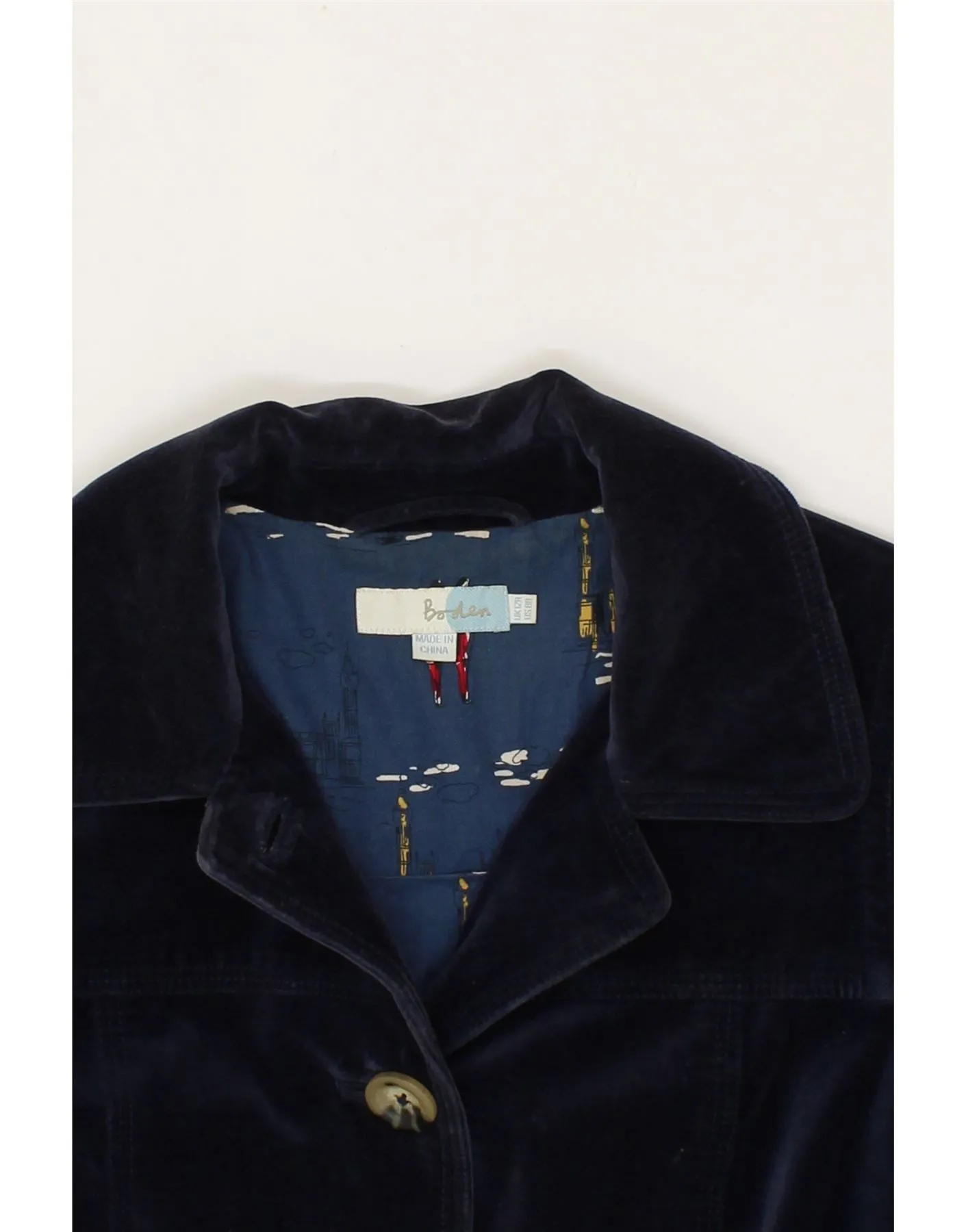 BODEN Womens Velvet Overcoat UK 12 Medium Navy Blue