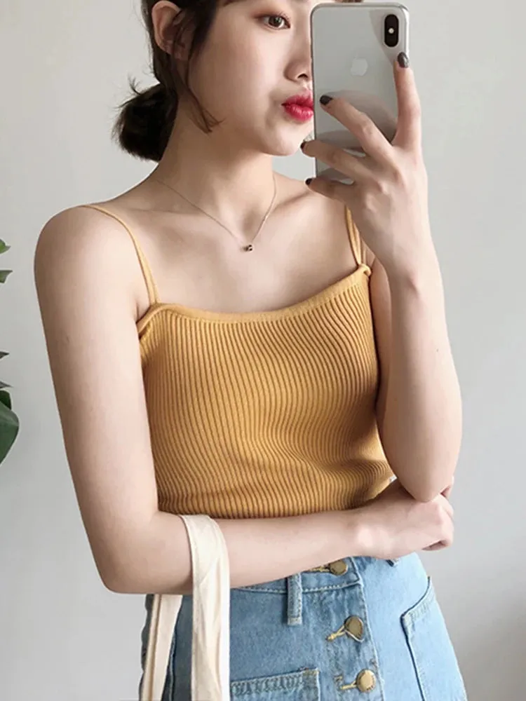 Bonnyshow  Casual Women Halter Crop Tops Summer Sleeveless Camis Backless Strap Tank Top Slim Solid Short Female Tube Cropped Vest