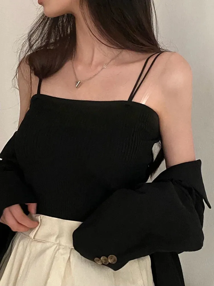 Bonnyshow  Casual Women Halter Crop Tops Summer Sleeveless Camis Backless Strap Tank Top Slim Solid Short Female Tube Cropped Vest