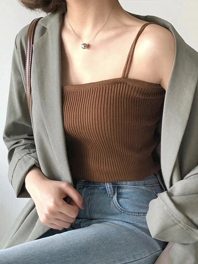 Bonnyshow  Casual Women Halter Crop Tops Summer Sleeveless Camis Backless Strap Tank Top Slim Solid Short Female Tube Cropped Vest