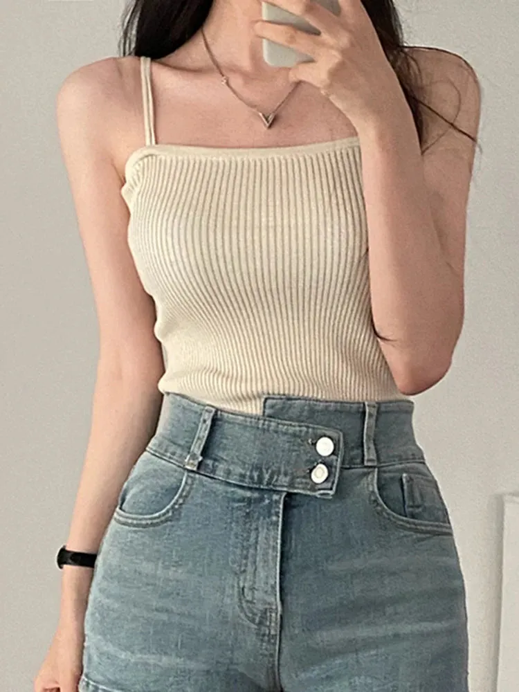 Bonnyshow  Casual Women Halter Crop Tops Summer Sleeveless Camis Backless Strap Tank Top Slim Solid Short Female Tube Cropped Vest