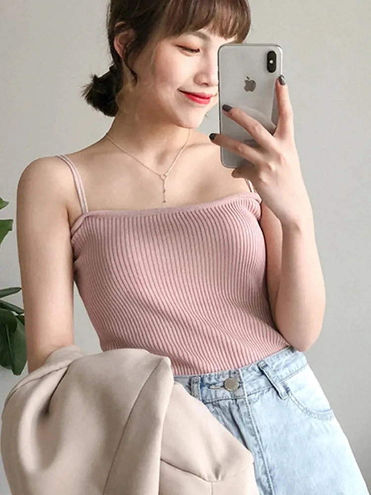 Bonnyshow  Casual Women Halter Crop Tops Summer Sleeveless Camis Backless Strap Tank Top Slim Solid Short Female Tube Cropped Vest
