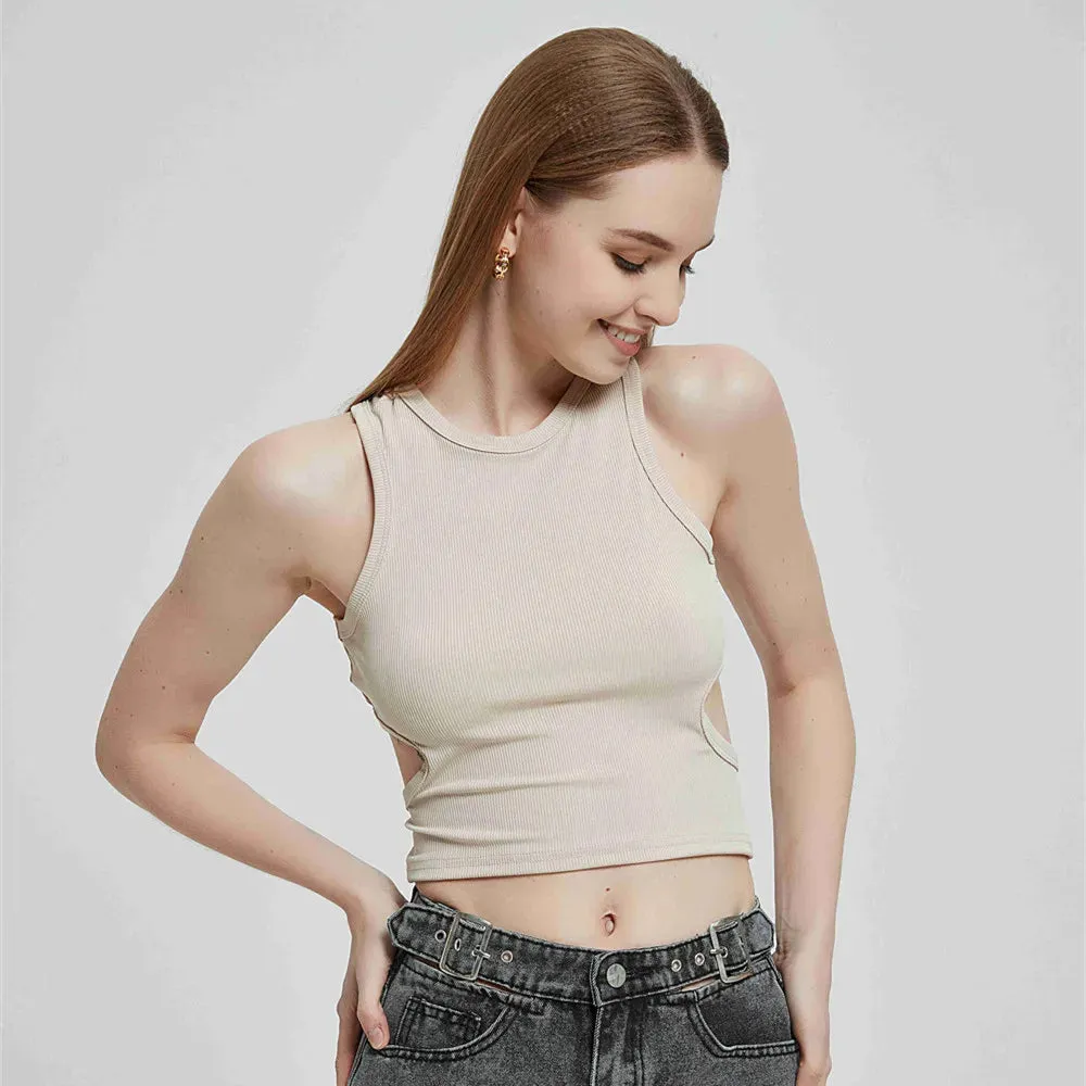 Bonnyshow  Vest top Women's y2k Tank Top Ribbed Knitted Tops Mujer Neck Summer Woman Shirts Tank Top Women Tank Tops Brown Casual Shirts