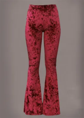 Burgundy Ice Velvet Bell Bottom Pants