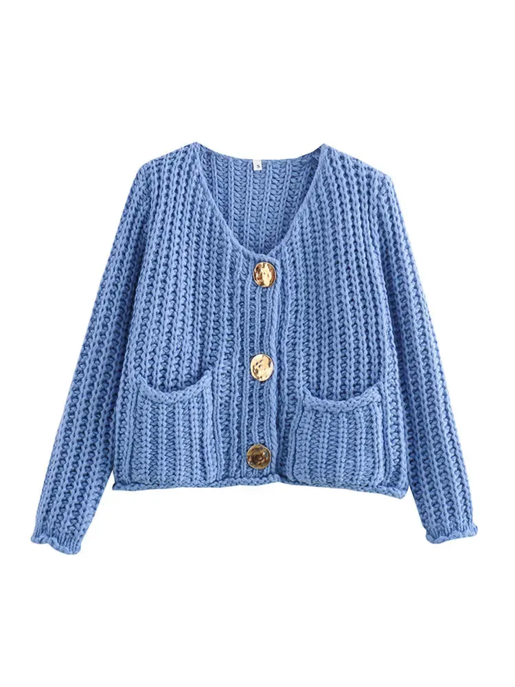 Chicmy-Elegant Solid Crocheted Wool Vest For Women Chic Single-breasted Crew Neck Pockets Knitted Vest 2024 Autumn Lady High Streetwear