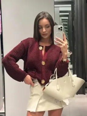 Chicmy-Elegant Solid Crocheted Wool Vest For Women Chic Single-breasted Crew Neck Pockets Knitted Vest 2024 Autumn Lady High Streetwear