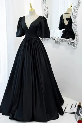 Classy Black Prom Dress Formal Dresses with Bubble Sleeves