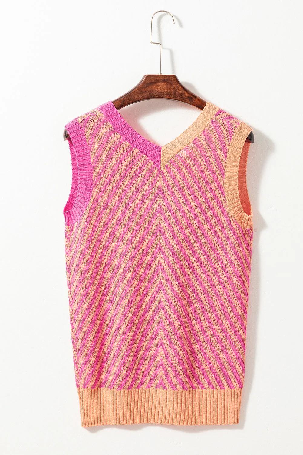 Contrast Chevron Knit V Neck Sweater Vest