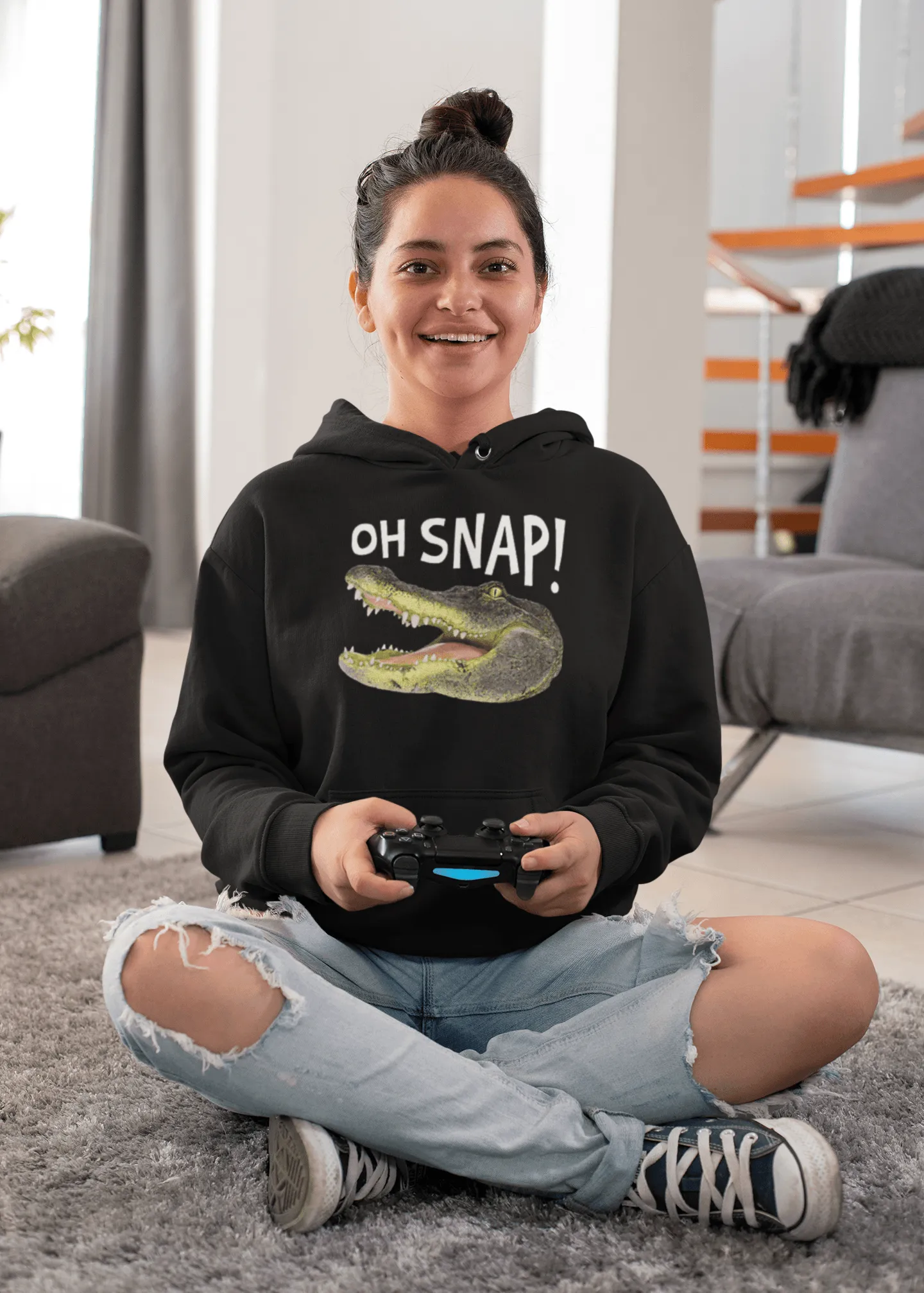 Crocodile Hoodie Oh Snap! Blended Cotton Ultra Soft Midweight UnisexPullover