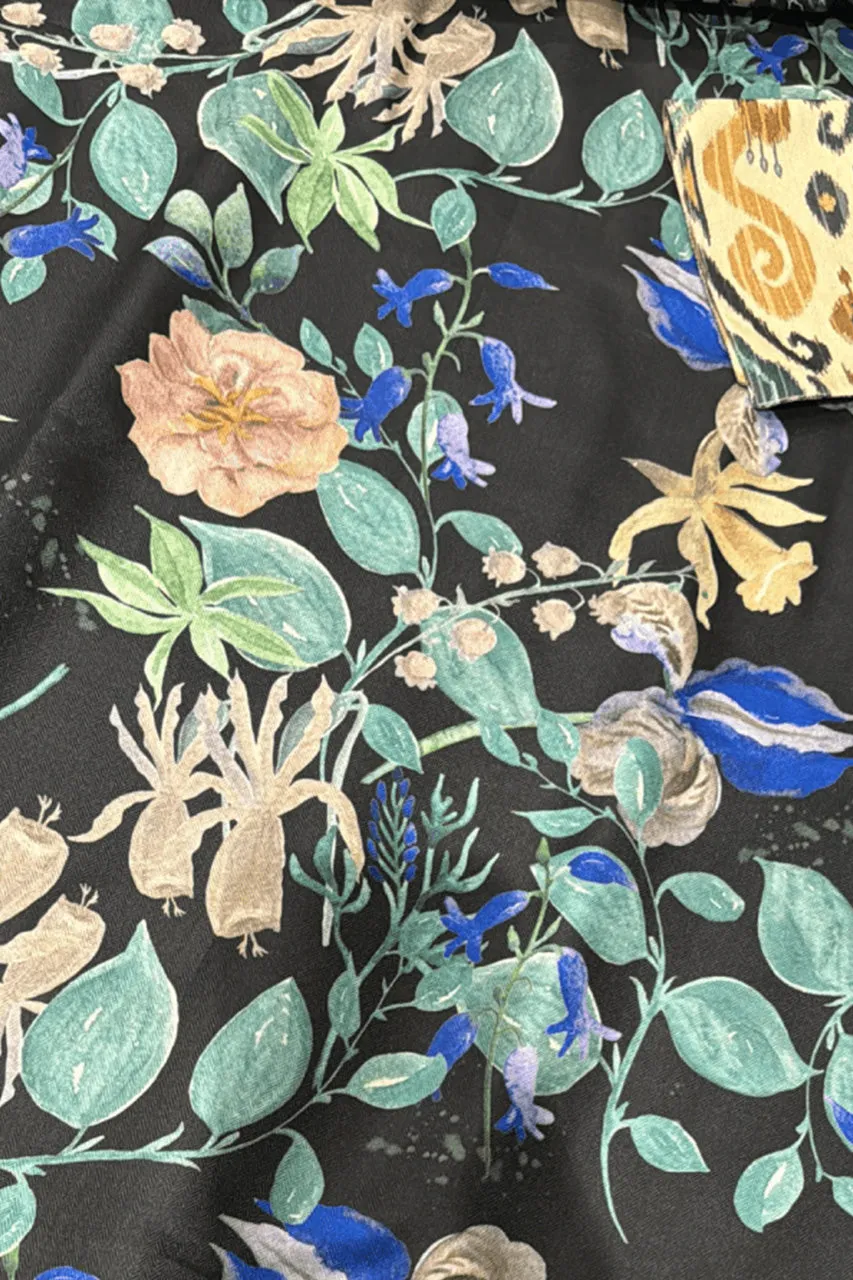 Digitally printed Winter Shawl 2024-'25 - Painted Garden on Black