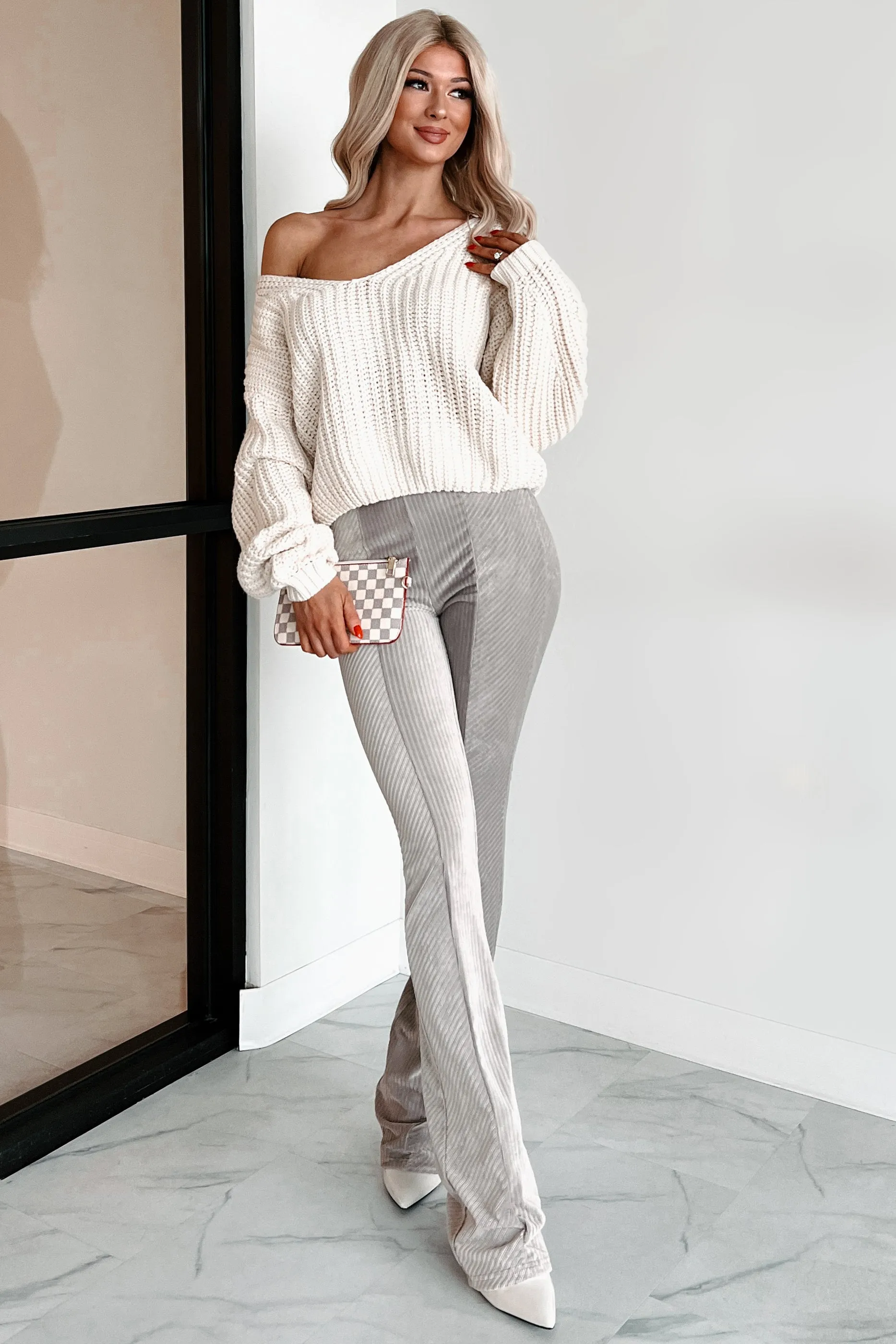 DOORBUSTER Sasha Velvet Flare Pants (Stone)