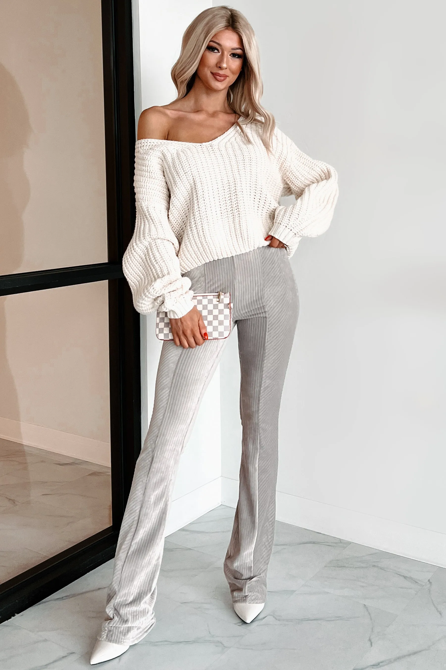 DOORBUSTER Sasha Velvet Flare Pants (Stone)