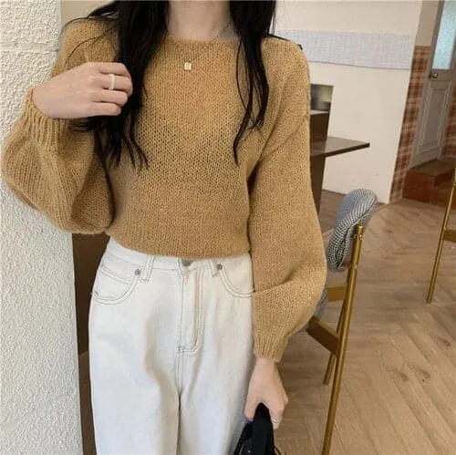 DressBetty - Knitted Sweaters Woman Colorblock Pull Femme Long Sleeve Crop Top Sweater Women Winter Clothes Korean Fashion