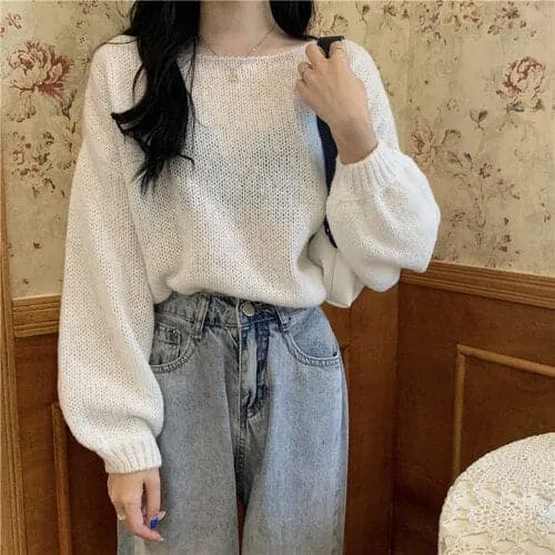 DressBetty - Knitted Sweaters Woman Colorblock Pull Femme Long Sleeve Crop Top Sweater Women Winter Clothes Korean Fashion