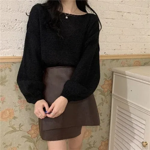 DressBetty - Knitted Sweaters Woman Colorblock Pull Femme Long Sleeve Crop Top Sweater Women Winter Clothes Korean Fashion