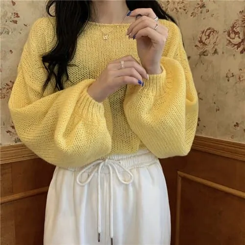 DressBetty - Knitted Sweaters Woman Colorblock Pull Femme Long Sleeve Crop Top Sweater Women Winter Clothes Korean Fashion