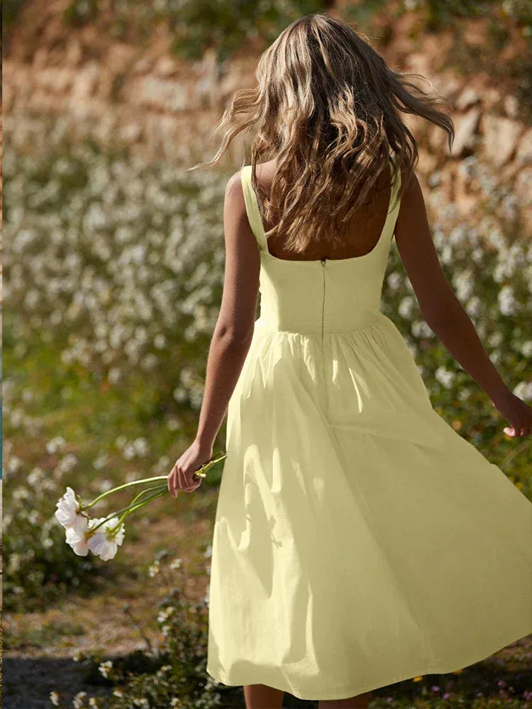 Elegant A-line Spaghetti Strap Nightclub Summer Square Neck Backless Long Midi Dress