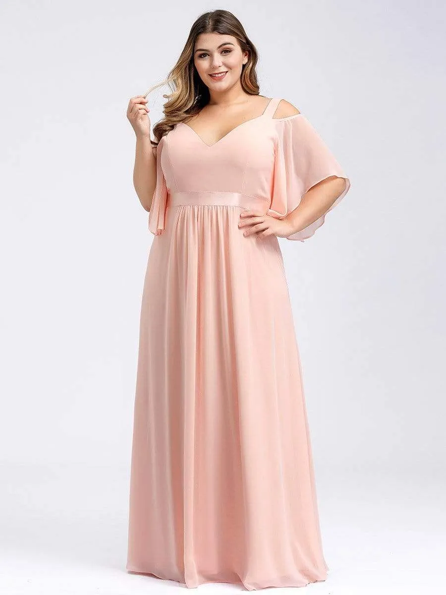 Elegant Cold Shoulder Flutter Sleeves Flowy Bridesmaid Dress