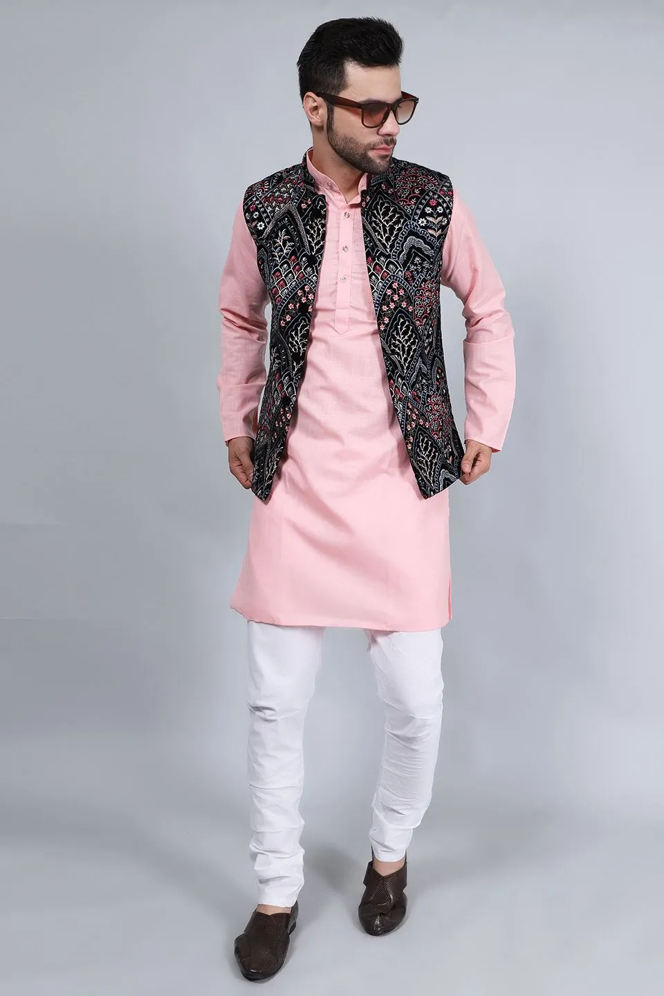 Embroidered Velvet Black Modi Nehru Jacket