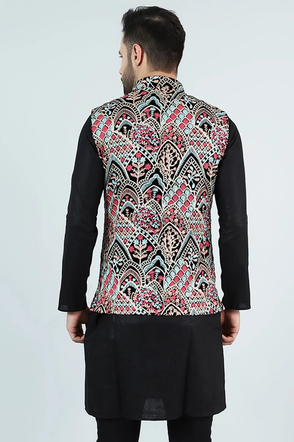 Embroidered Velvet Multicolored Modi Nehru Jacket