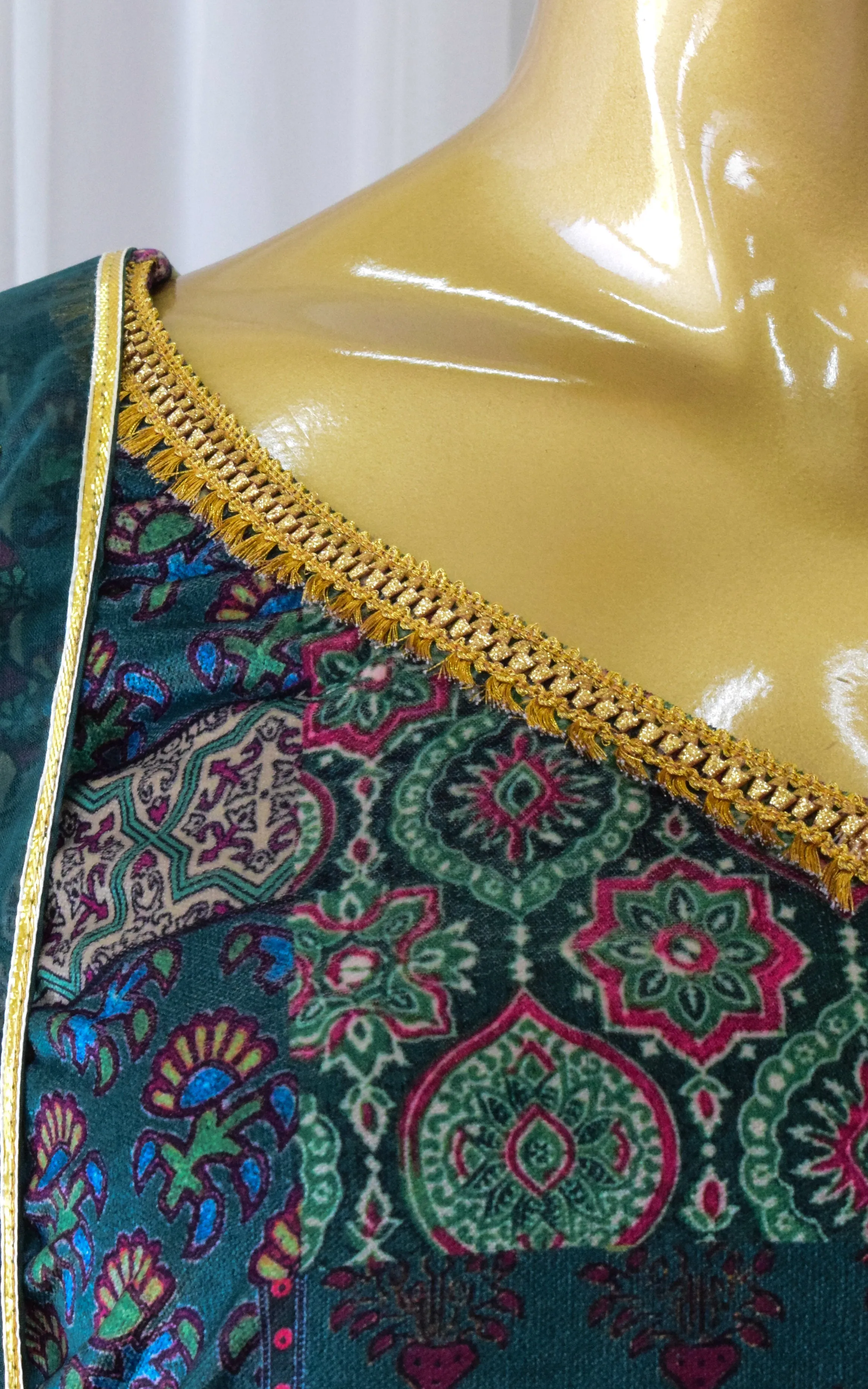Emerald Green Printed Velvet Suit with Sequin Organza Dupatta