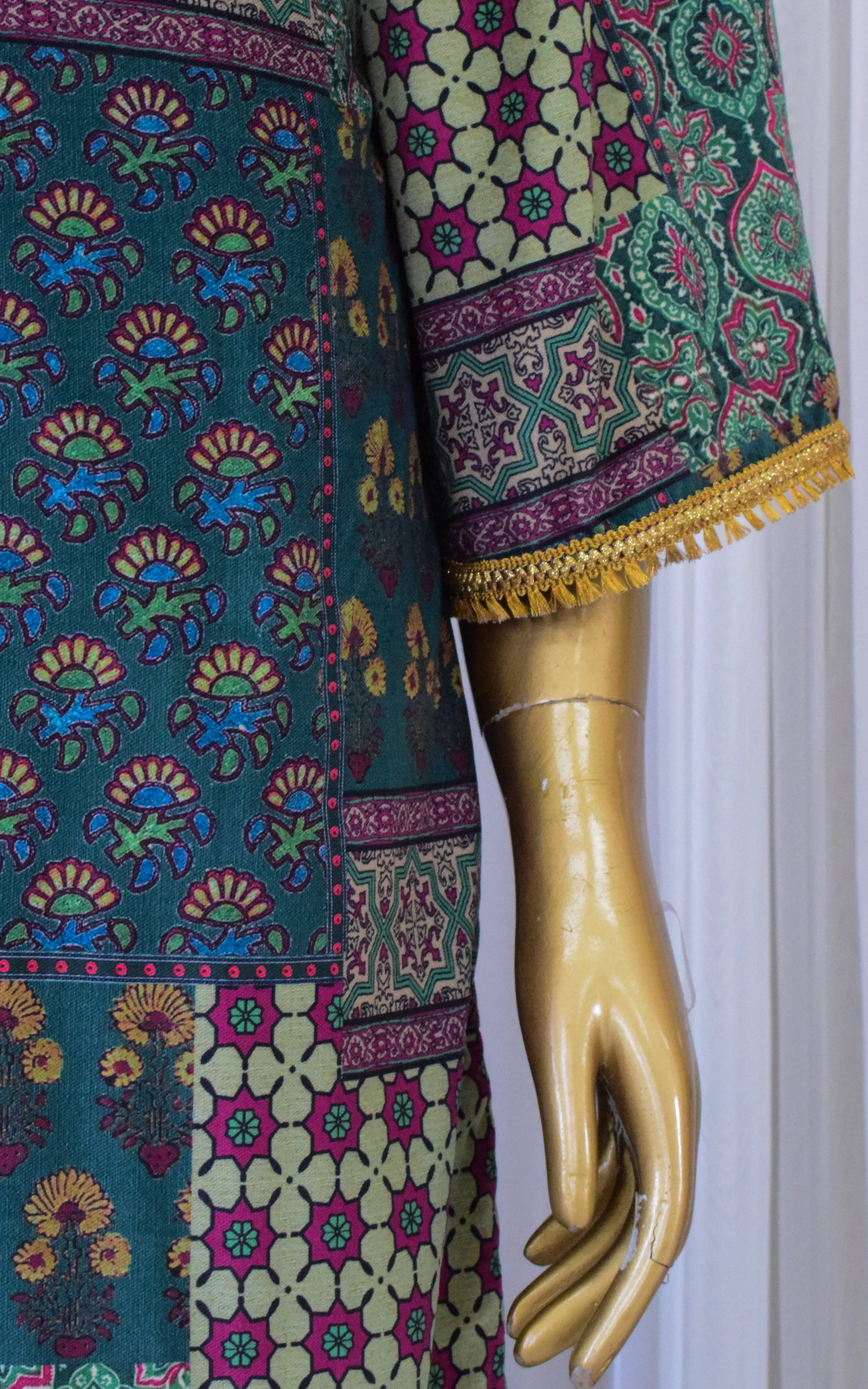Emerald Green Printed Velvet Suit with Sequin Organza Dupatta