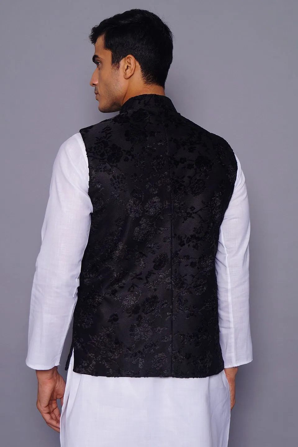 Emroidered Velvet Black Modi Nehru Jacket