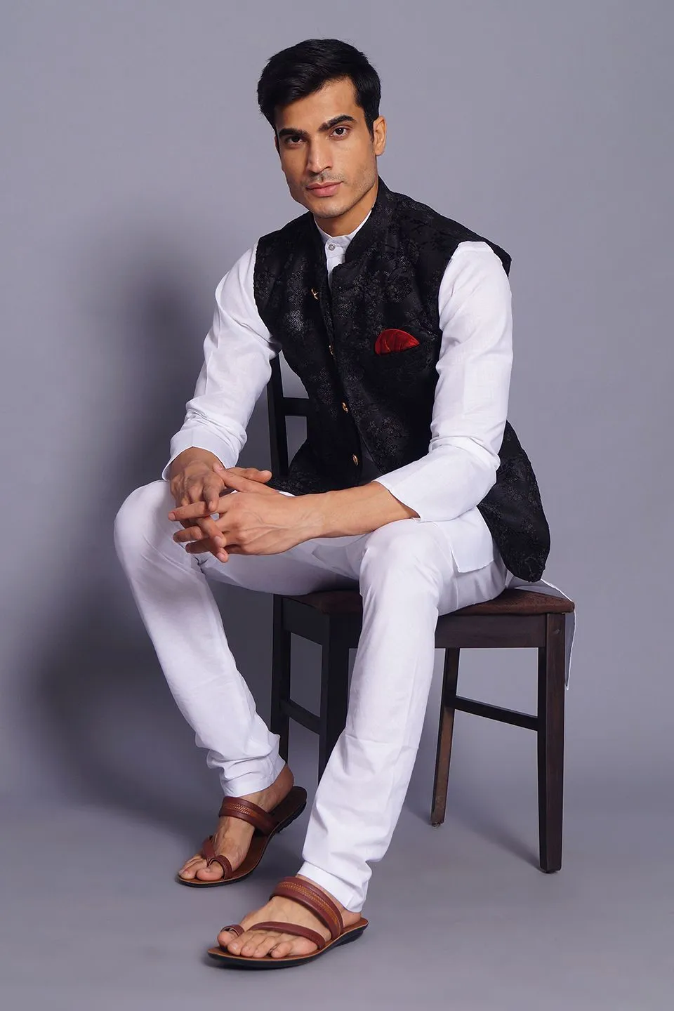 Emroidered Velvet Black Modi Nehru Jacket