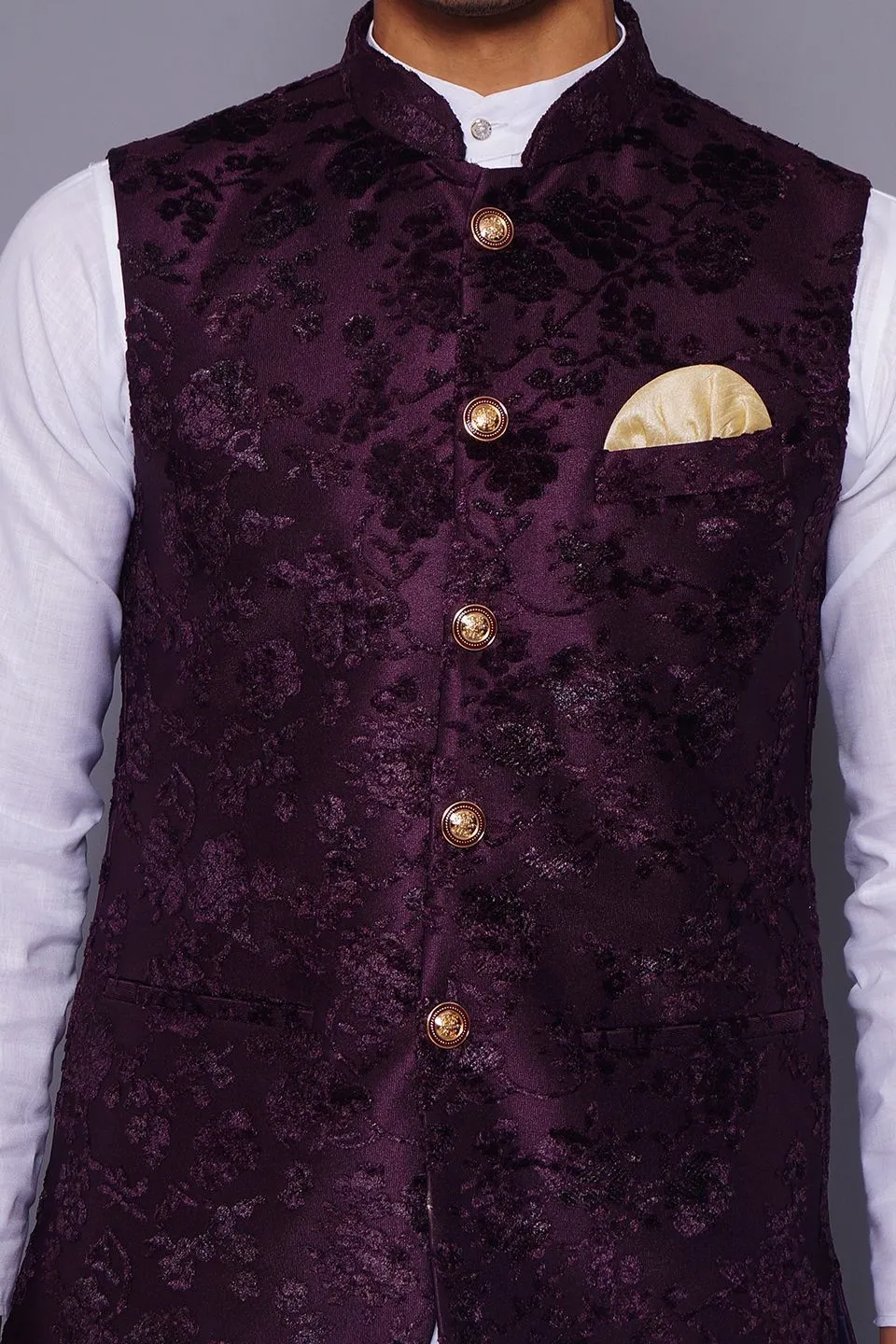 Emroidered Velvet Purple Modi Nehru Jacket