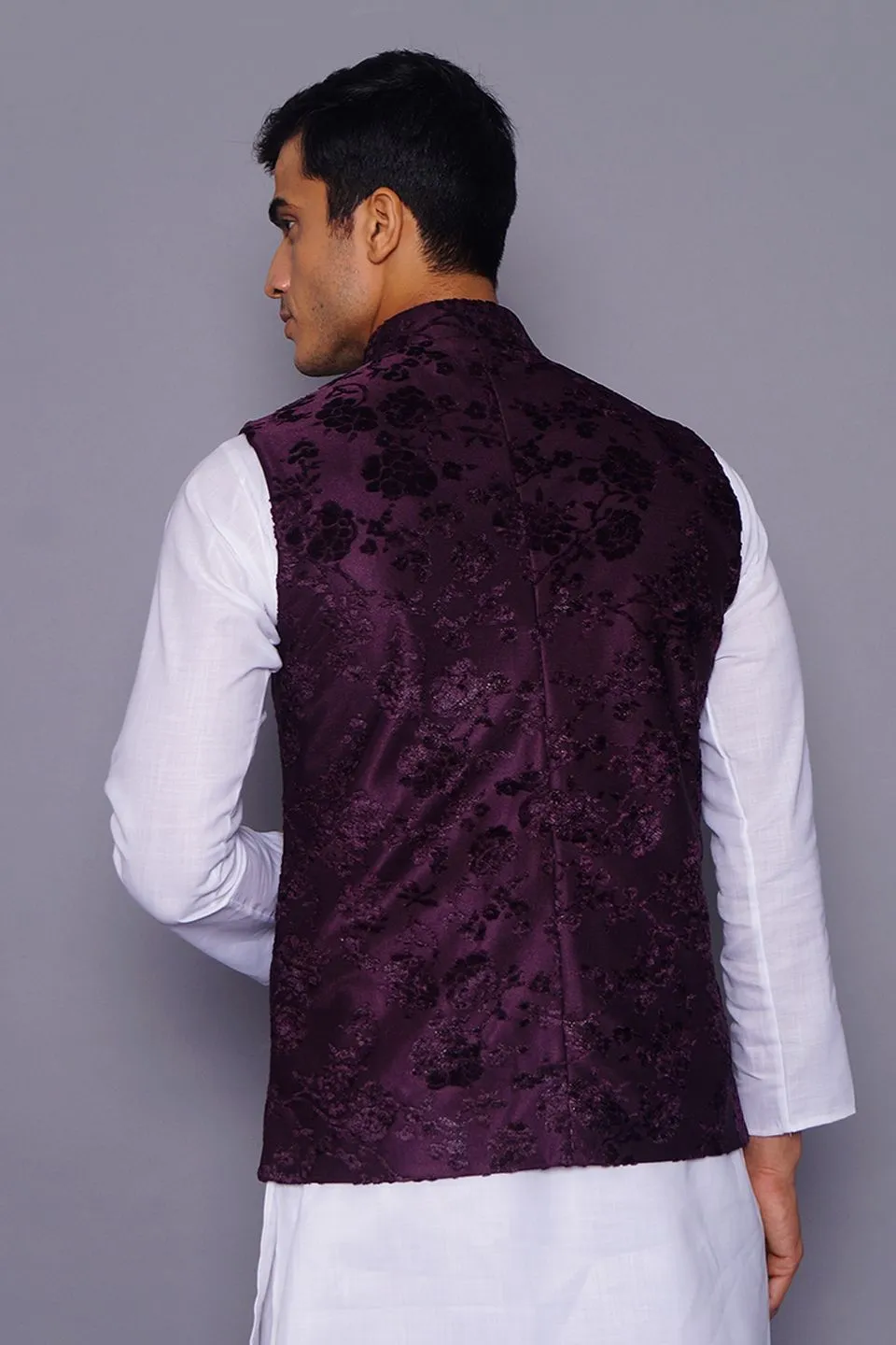 Emroidered Velvet Purple Modi Nehru Jacket