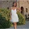 Fashion Tassel Sequin Sling Summer Women's Birthday Party Korean V-neck Feather Splicing Mini Dress