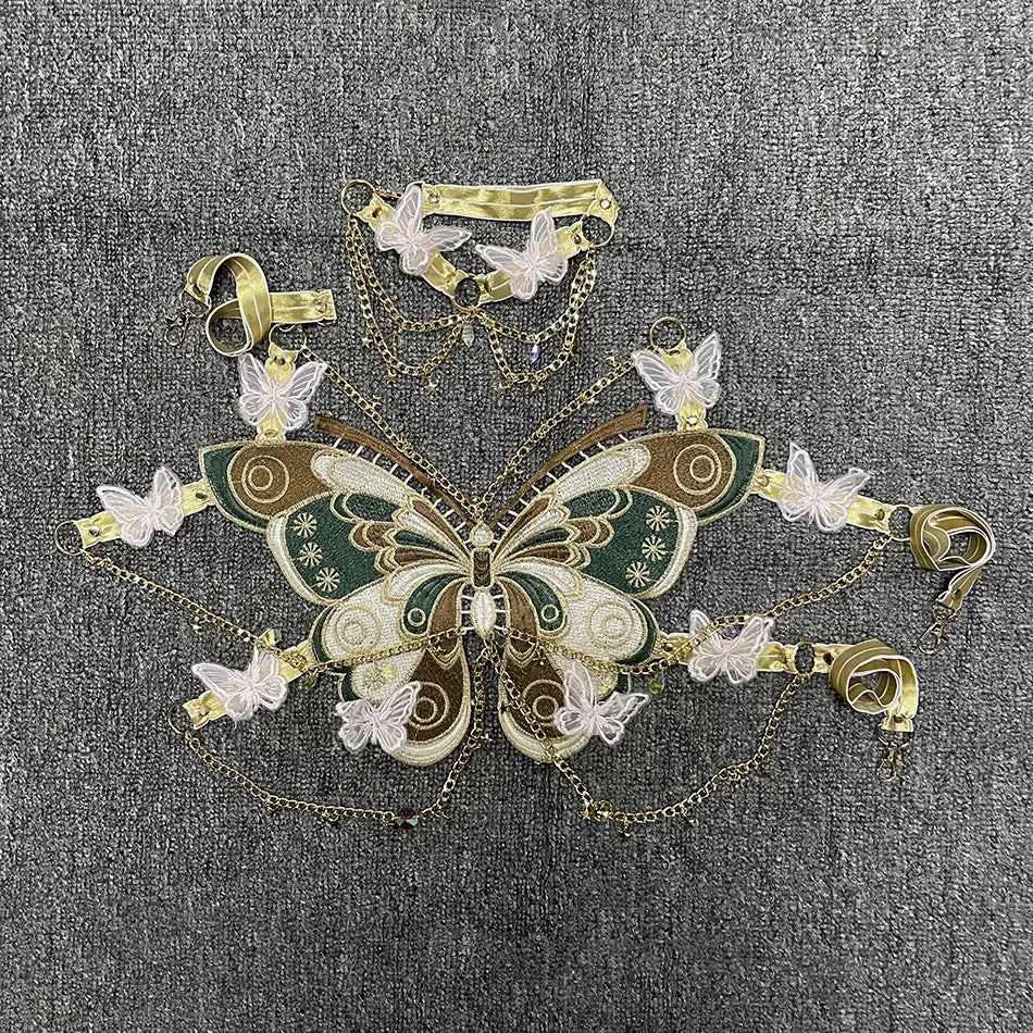 Fashionkova y2k Trendy Embroidered Butterfly Stitching Metal Crystal Ornaments Ultra Short Camisole