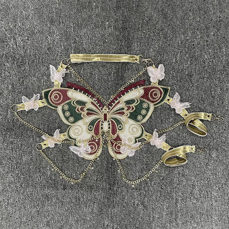 Fashionkova y2k Trendy Embroidered Butterfly Stitching Metal Crystal Ornaments Ultra Short Camisole