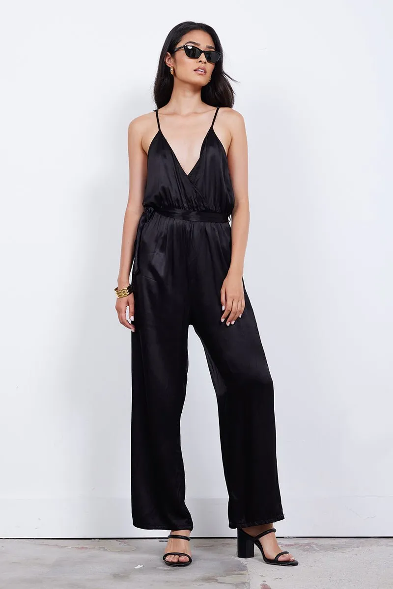 FLEUR BELTED SILKY JUMPSUIT