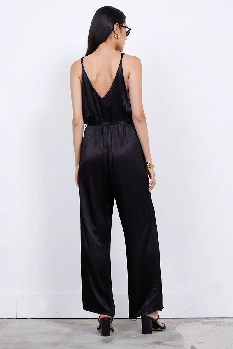 FLEUR BELTED SILKY JUMPSUIT
