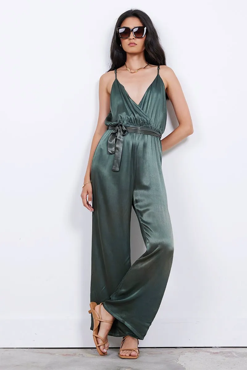 FLEUR BELTED SILKY JUMPSUIT