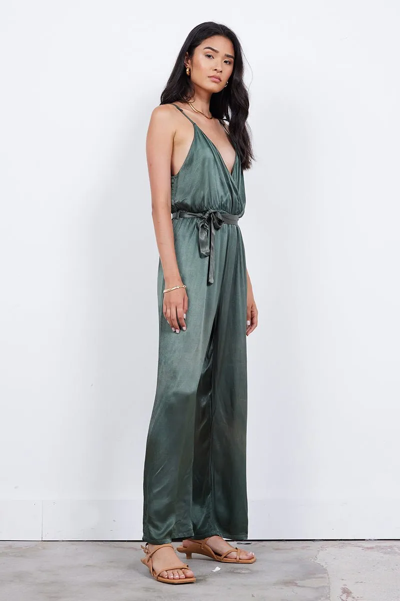 FLEUR BELTED SILKY JUMPSUIT