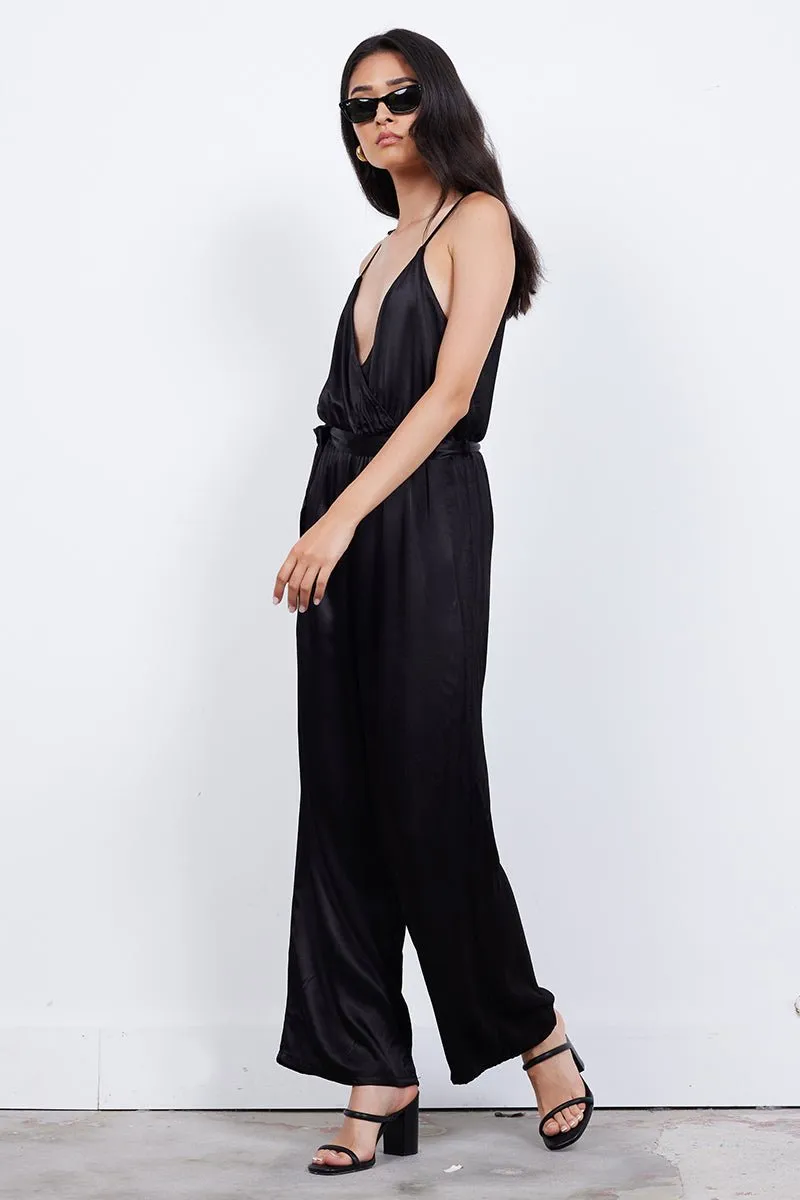 FLEUR BELTED SILKY JUMPSUIT