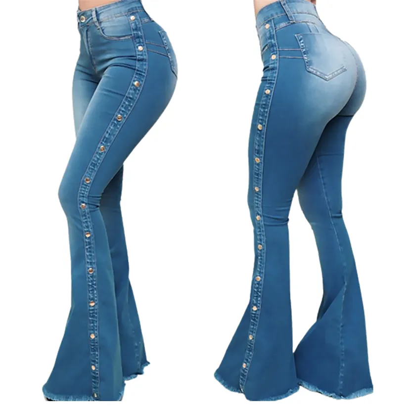 Funki Buys | Pants | Women's Side Button Butt Lift Flared Jeans